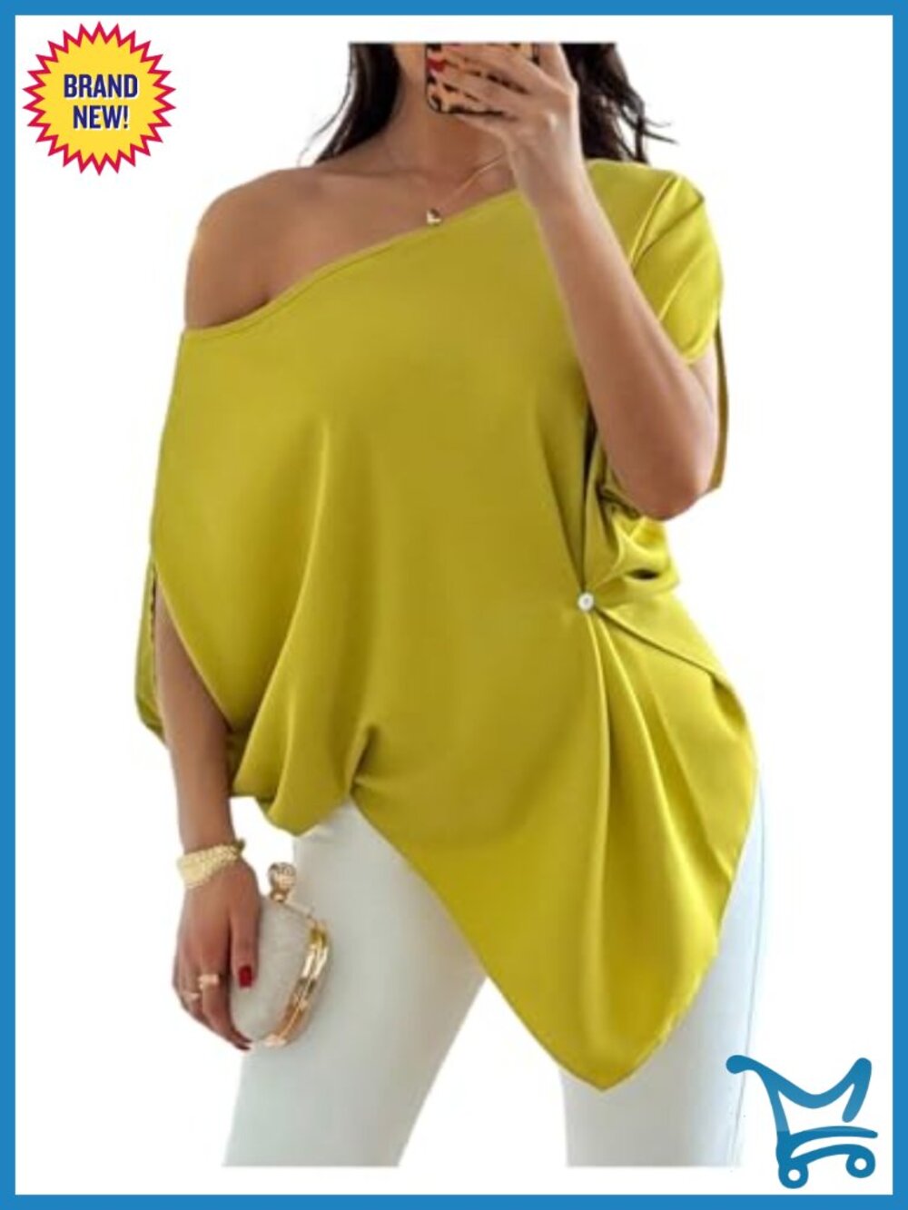Off The Shoulder Asymmetrical Top Dressy Poncho Shirt 3/4 Sleeve